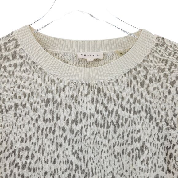 Rebecca Taylor Ivory Crewneck Sweater Gray Leopard Print Detail Size Medium - Picture 3 of 7